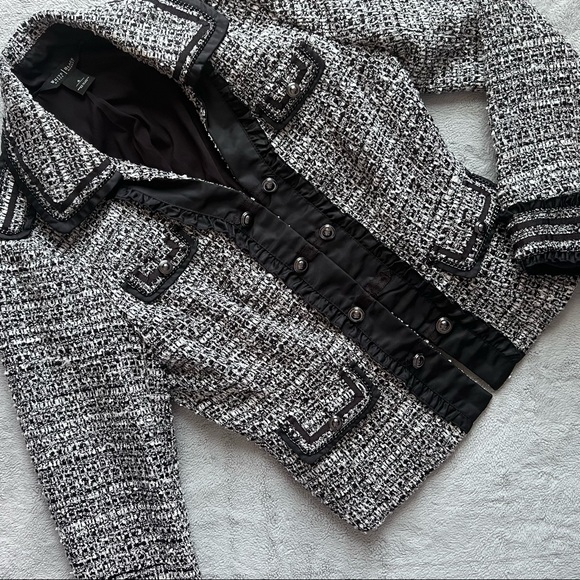 White House Black Market Jackets & Blazers - White House Black Market Tweed Trophy Boucle Ruffle Ribbon Chain Blazer Jacket